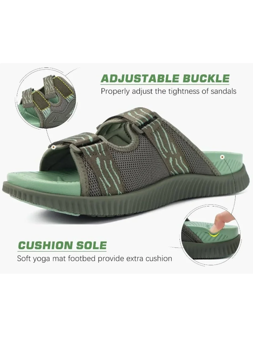 Men's Green Athletic Thick Cushion Recovery Sport Slides Orthotic Sandal Shoes